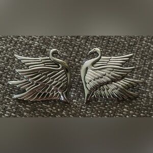 LAUREL BURCH Silver Swan Art Jewelry Earrings Signed